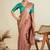 Brown striped woven design banarasi saree with unstitched blouse