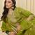 Green embroidered silk blend kurta trouser dupatta set