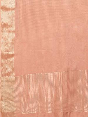 Brown striped woven design banarasi saree with unstitched blouse 5