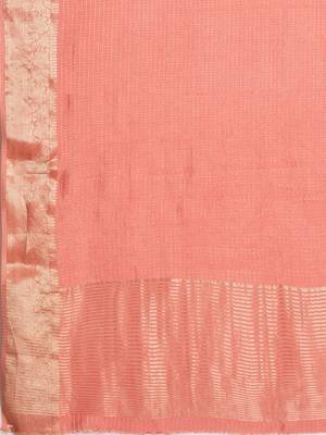 Peach ethnic woven design banarasi saree with matching blouse piece 5
