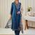 Blue embroidered viscose rayon kurta trouser dupatta set