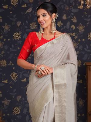 Grey ethnic woven design banarasi saree with unstitched blouse 4