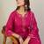 Pink embroidered pure cotton kurta trouser dupatta set