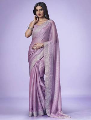 Mauve women embroidered beads and stones saree 1