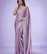 Mauve women embroidered beads and stones saree