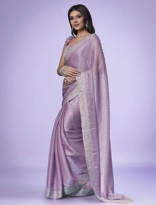 Mauve women embroidered beads and stones saree 2