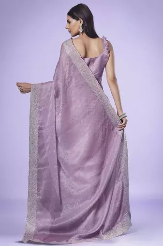 Mauve women embroidered beads and stones saree