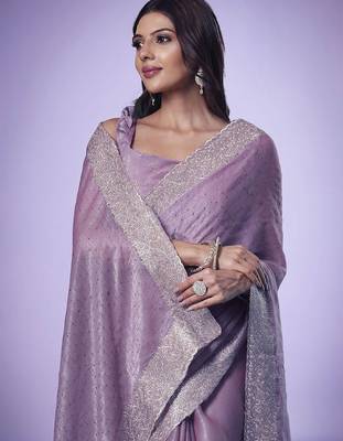 Mauve women embroidered beads and stones saree 4