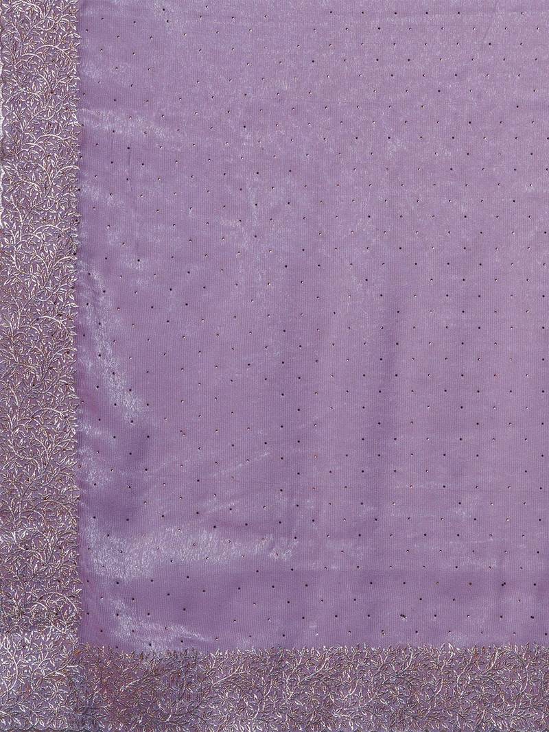 Mauve women embroidered beads and stones saree