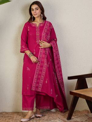Pink embroidered pure cotton kurta trouser dupatta set 4