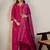 Pink embroidered pure cotton kurta trouser dupatta set