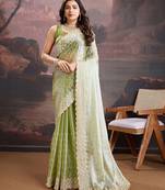 Olive embroidered saree with blouse piece