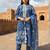 Blue embroidered pure cotton kurta trouser dupatta set