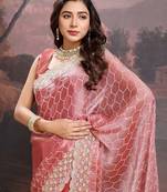 Peach women pastels embroidered saree