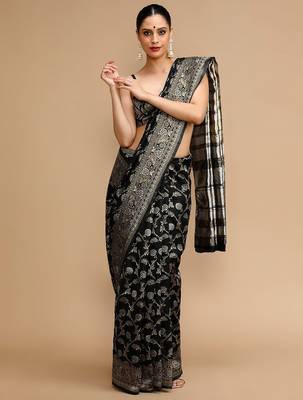 Black woven design zari banarasi saree 1