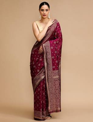 Maroon woven design banarasi saree with unstitched blouse 1