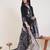 Black embroidered pure cotton kurta trouser dupatta set