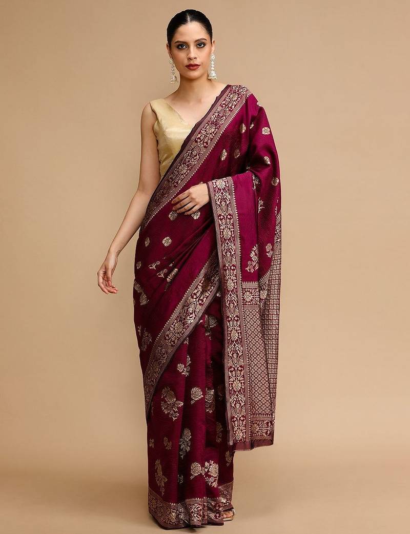 Maroon woven design banarasi saree