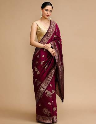 Maroon woven design banarasi saree 2