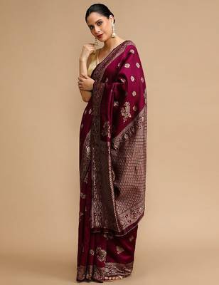 Maroon woven design banarasi saree 3