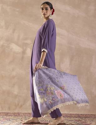 Purple solid silk blend kurta trouser dupatta set 3