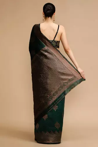 Green ethnic motifs woven design zari banarasi saree