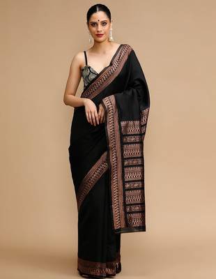 Black woven design banarasi saree with unstitched blouse 1