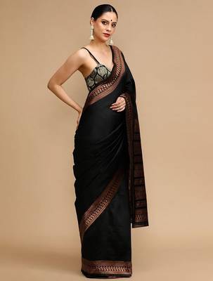 Black woven design banarasi saree with unstitched blouse 2