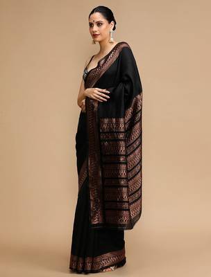 Black woven design banarasi saree with unstitched blouse 3