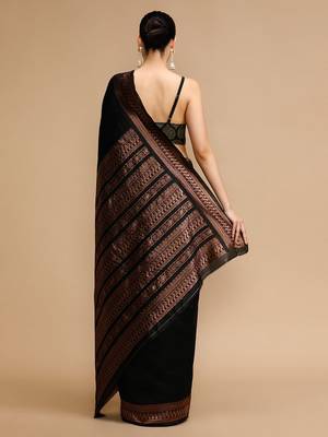 Black woven design banarasi saree with unstitched blouse 4