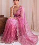 Pink ombre embroidered tissue designer saree
