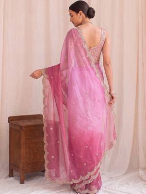 Pink ombre embroidered tissue designer saree 2
