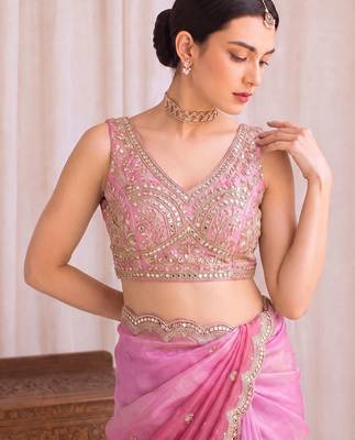 Pink ombre embroidered tissue designer saree 5