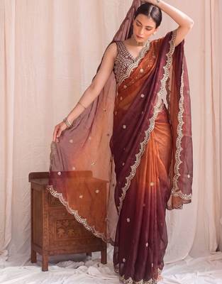 Multicolor ombre mirror work tissue designer saree 1