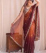 Multicolor ombre mirror work tissue designer saree