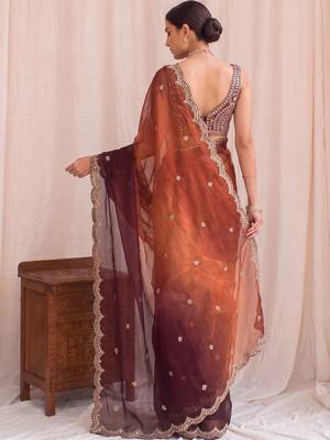 Multicolor ombre mirror work tissue designer saree 2