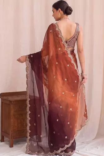 Multicolor ombre mirror work tissue designer saree