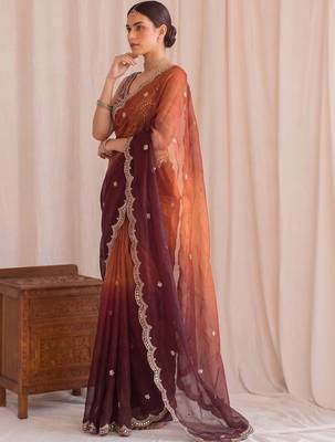 Multicolor ombre mirror work tissue designer saree 3