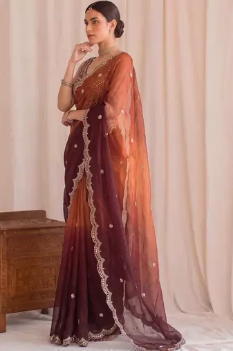 Multicolor ombre mirror work tissue designer saree