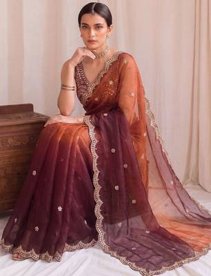 Multicolor ombre mirror work tissue designer saree 4