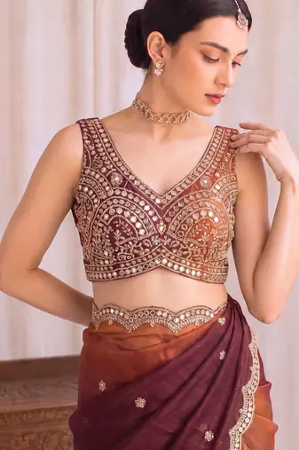Multicolor ombre mirror work tissue designer saree