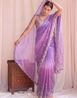 Purple ombre mirror work tissue designer saree 1