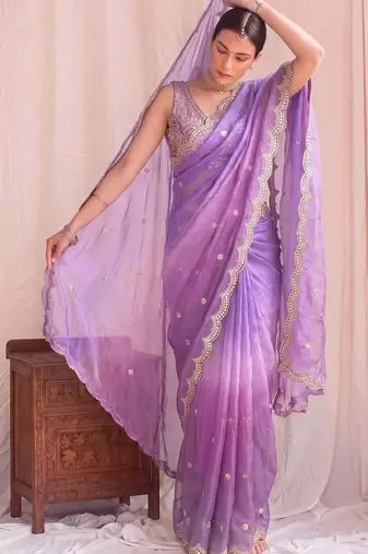 Purple ombre mirror work tissue designer saree