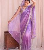 Purple ombre mirror work tissue designer saree