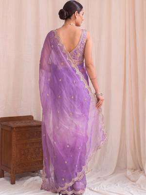 Purple ombre mirror work tissue designer saree 2