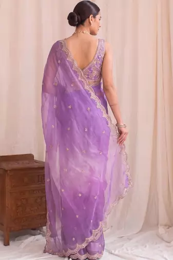 Purple ombre mirror work tissue designer saree