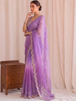 Purple ombre mirror work tissue designer saree 3