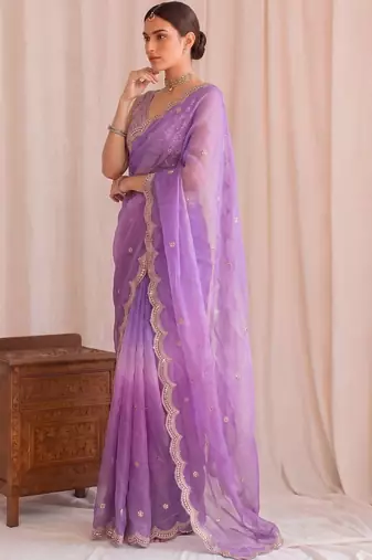 Purple ombre mirror work tissue designer saree