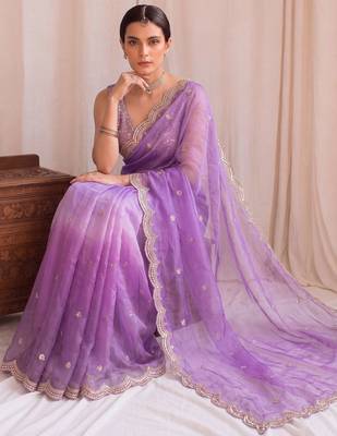 Purple ombre mirror work tissue designer saree 4