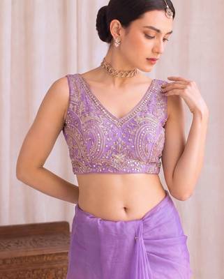 Purple ombre mirror work tissue designer saree 5